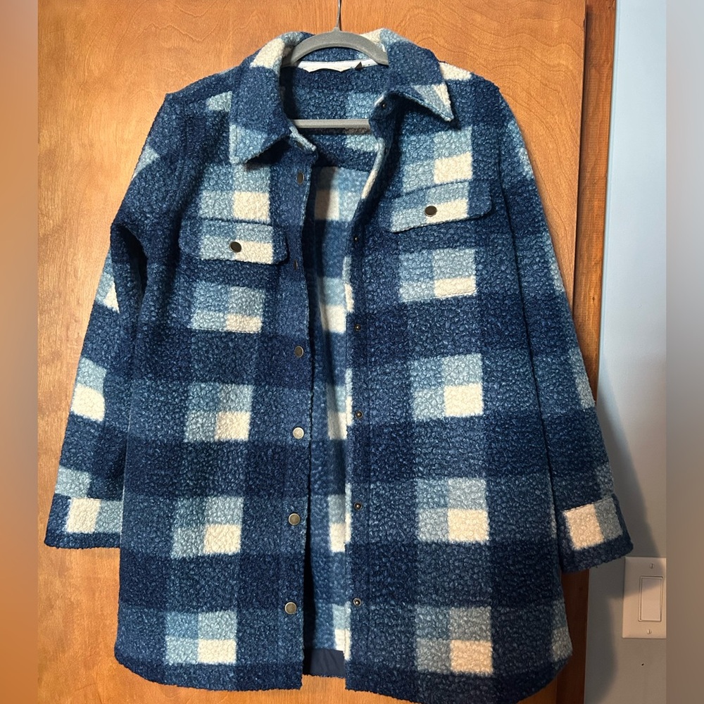 Cozy Soft Surroundings blue plaid shacket